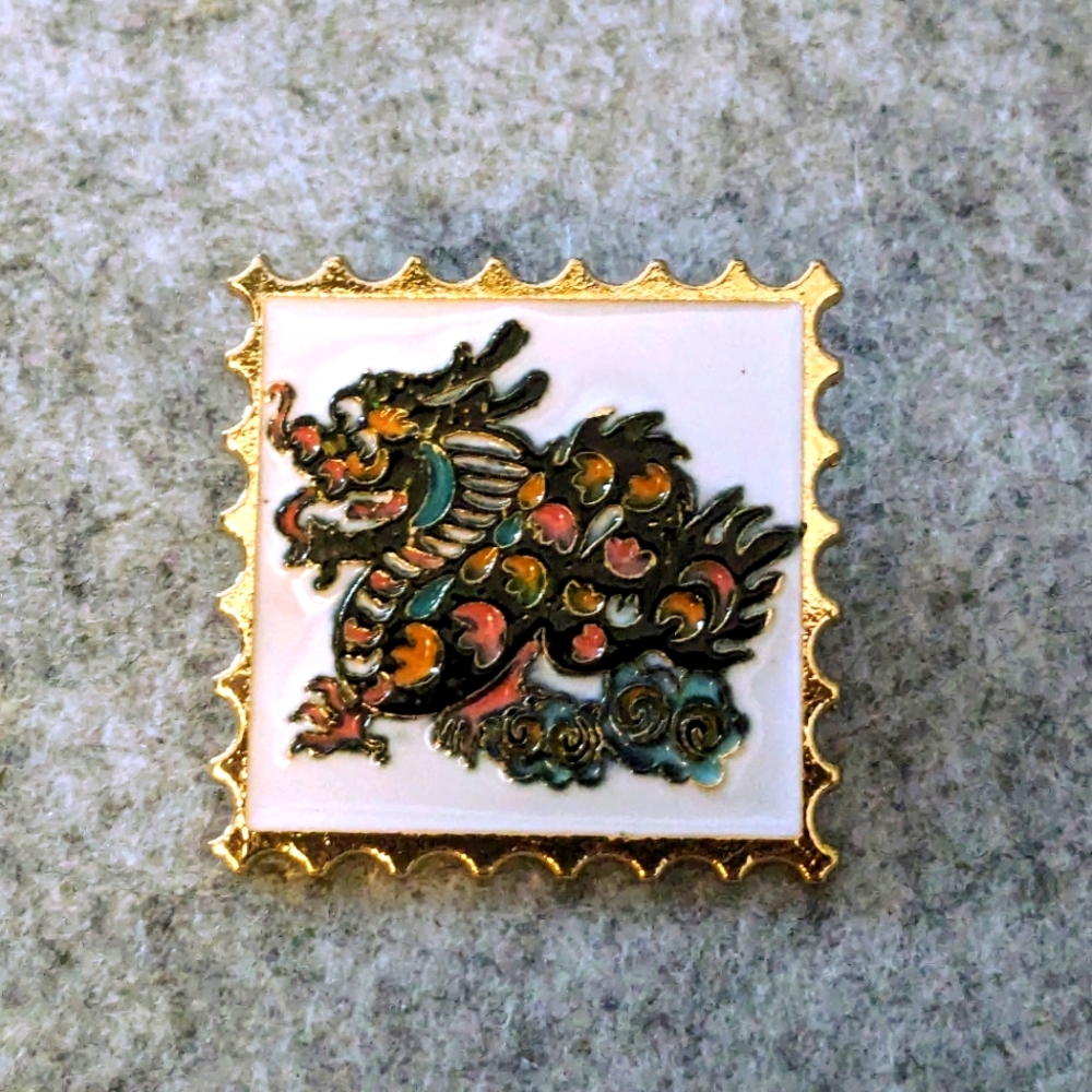 Chinese Dragon Pin 🐉 2024 Year of the Dragon Stamp Enamel Lapel Brooch